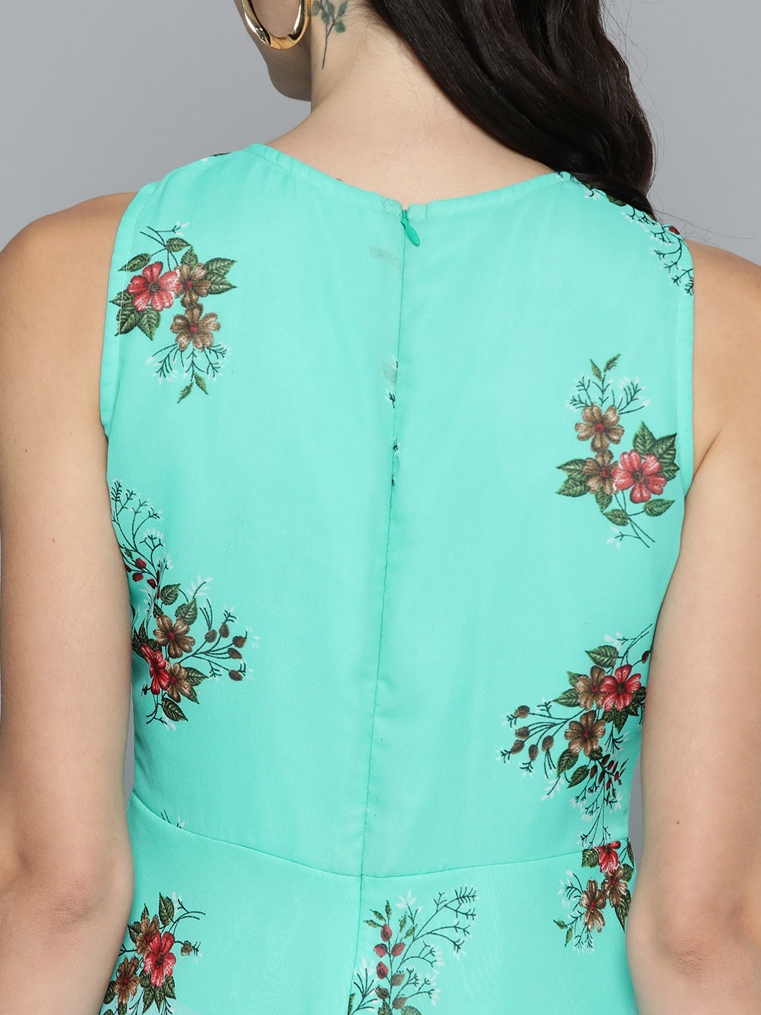 Jompers Women's Floral Print Georgette A-Line Midi Dress - Blue