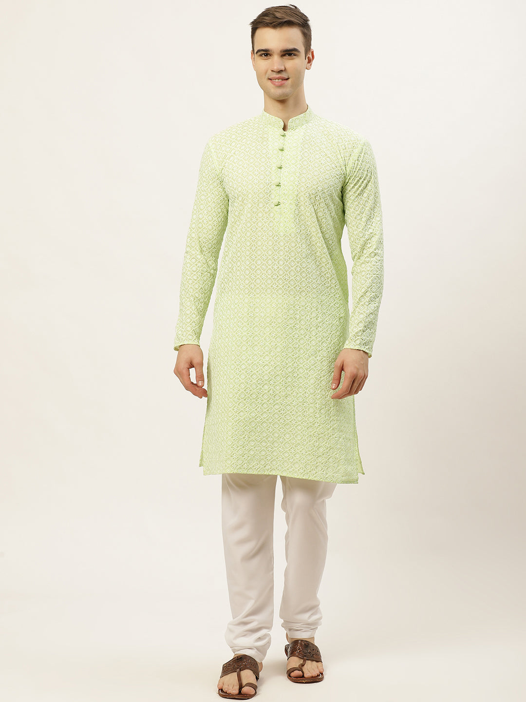 Jompers Men's Green Embroidered Kurta Payjama Sets 