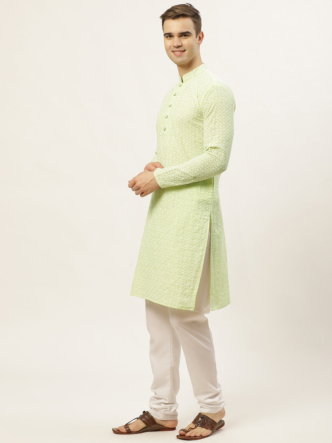 Jompers Men's Green Embroidered Kurta Only 