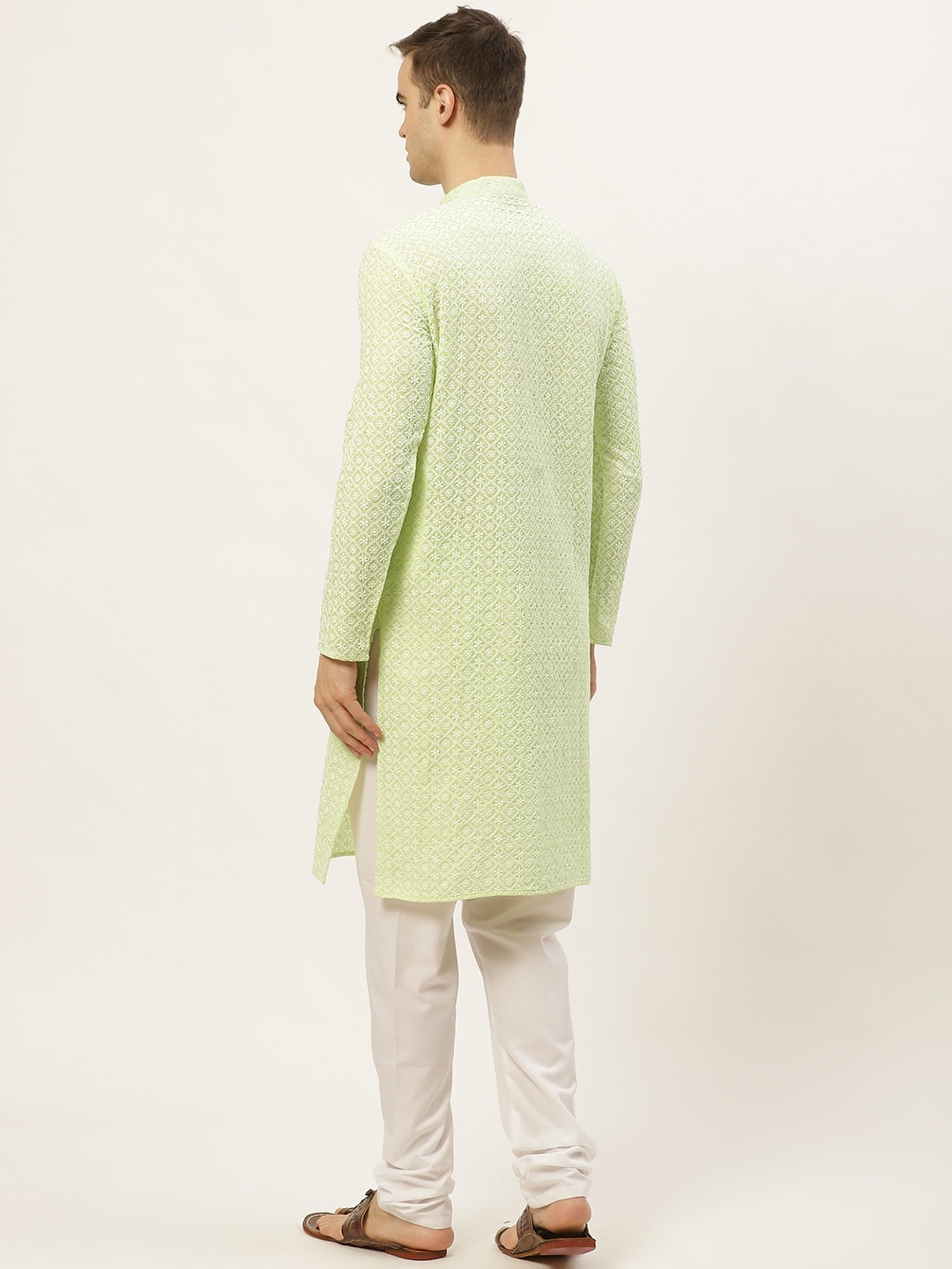 Jompers Men's Green Embroidered Kurta Payjama Sets 