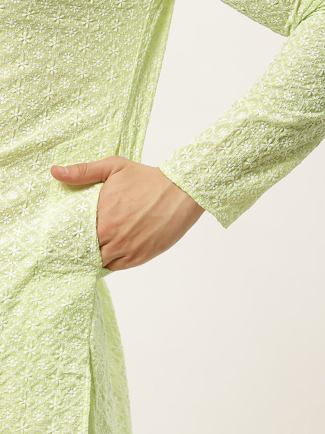 Jompers Men's Green Embroidered Kurta Only 