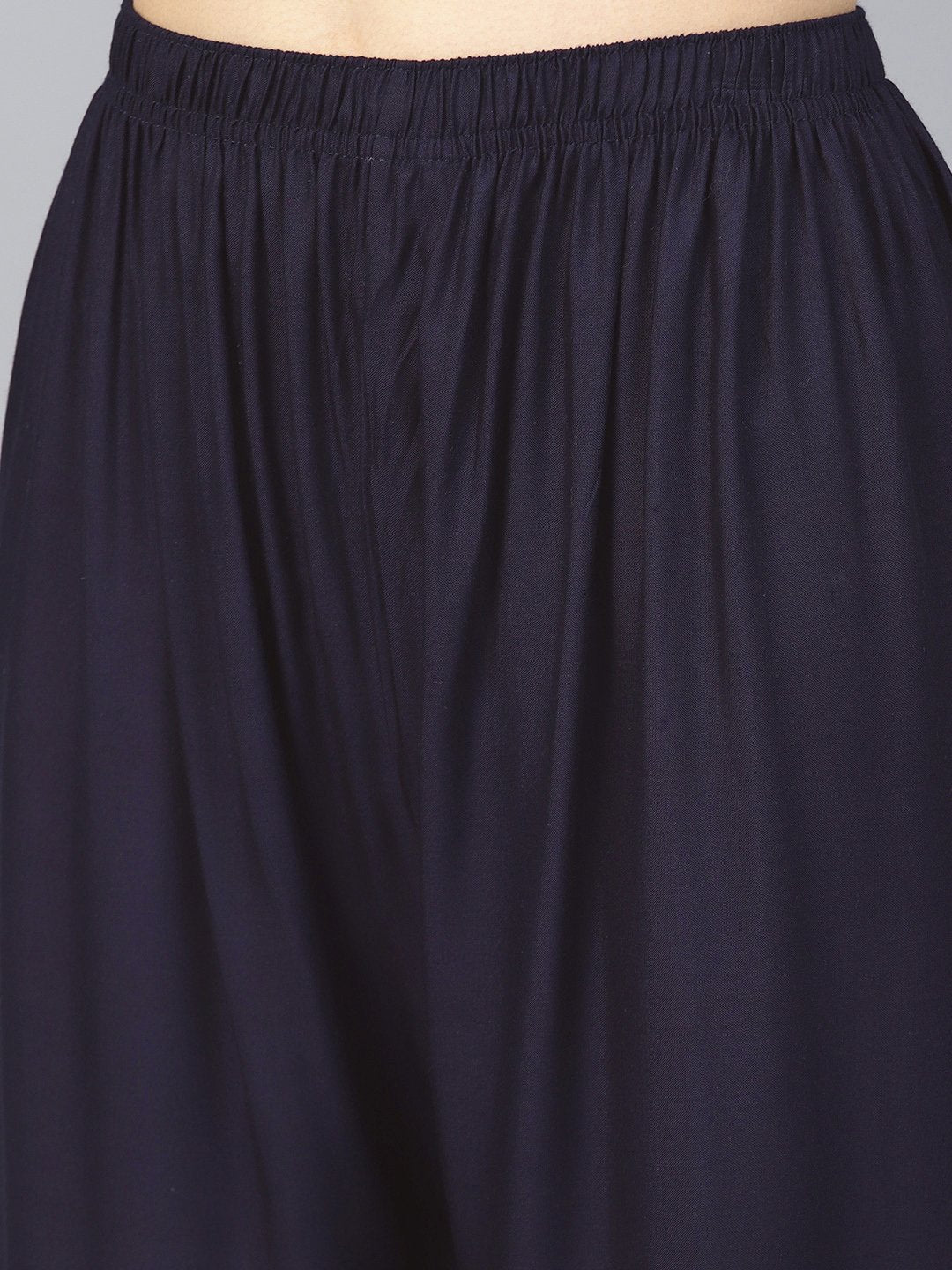 Jompers Women Navy-Blue Solid Straight Palazzos