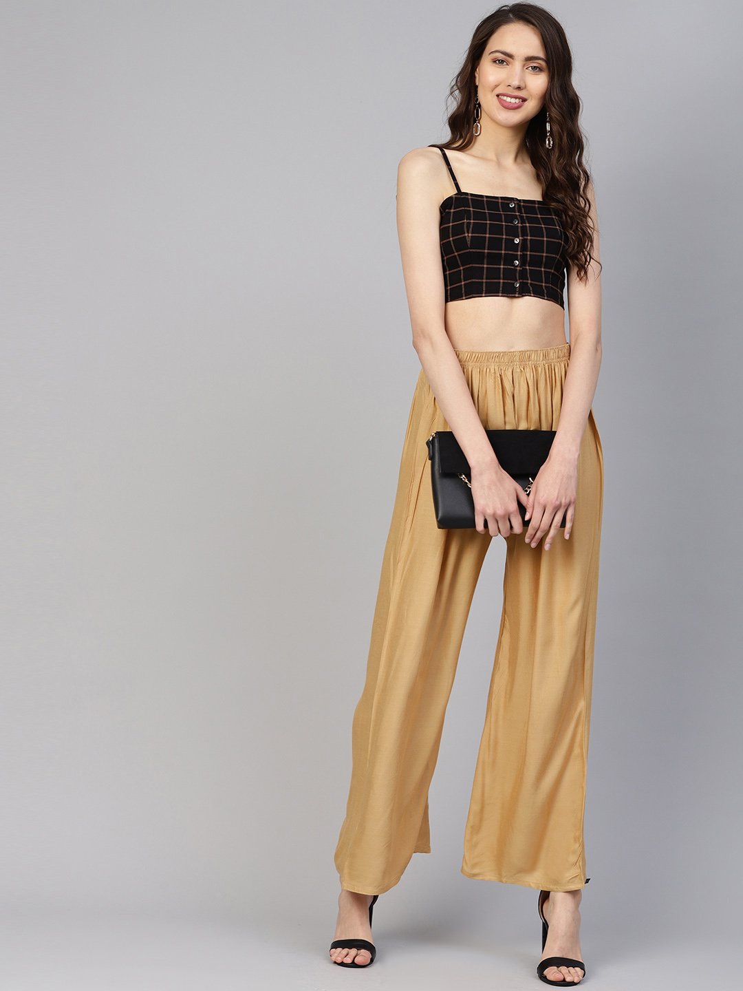 Jompers Women Beige Solid Straight Palazzos