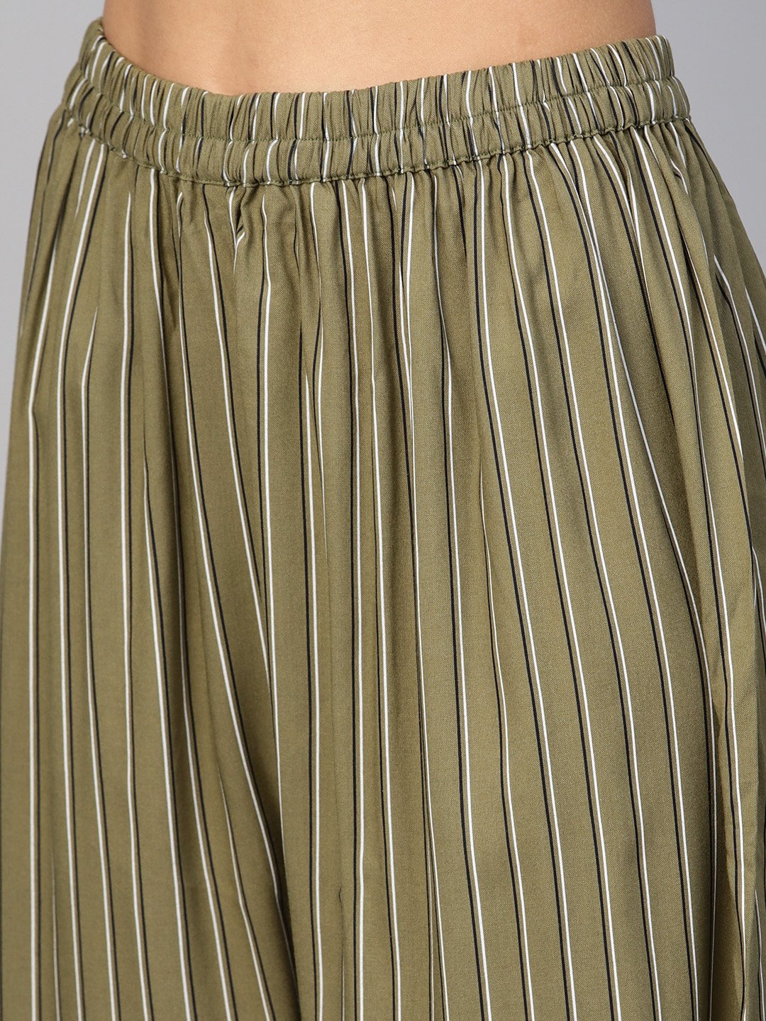 Jompers Women Olive Green & Black Striped Straight Palazzos