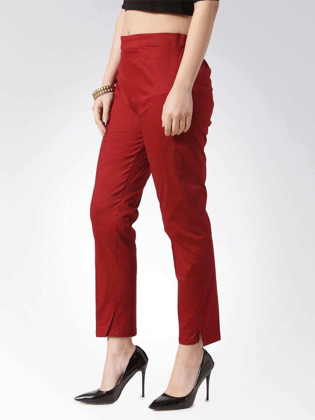 Jompers Women Maroon Smart Slim Fit Solid Regular Trousers