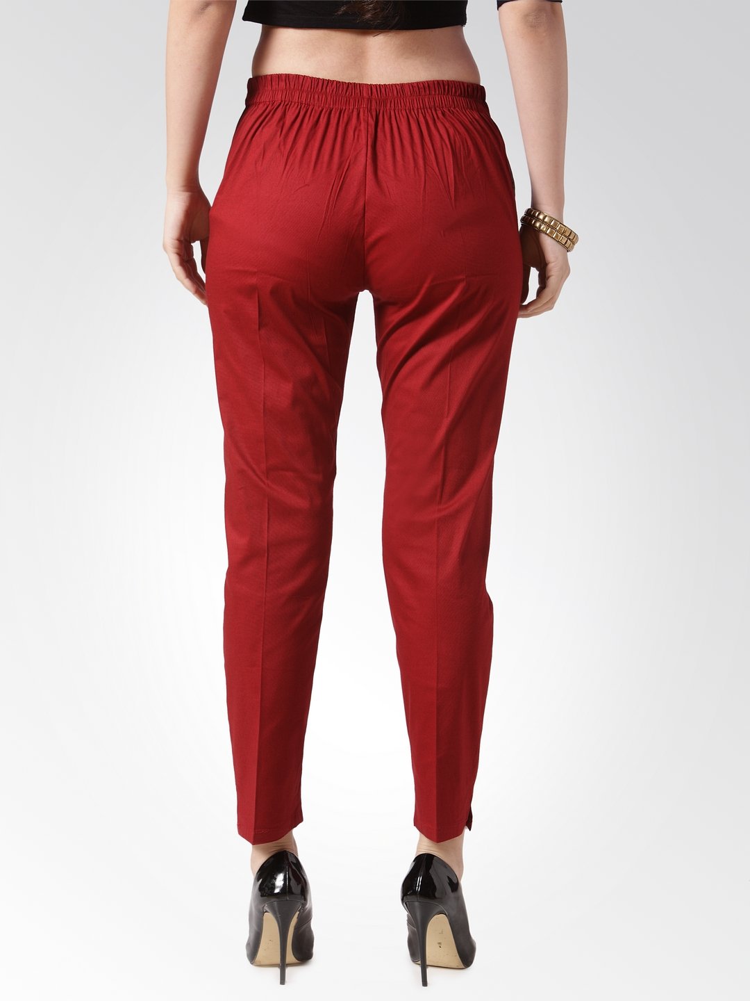 Jompers Women Maroon Smart Slim Fit Solid Regular Trousers