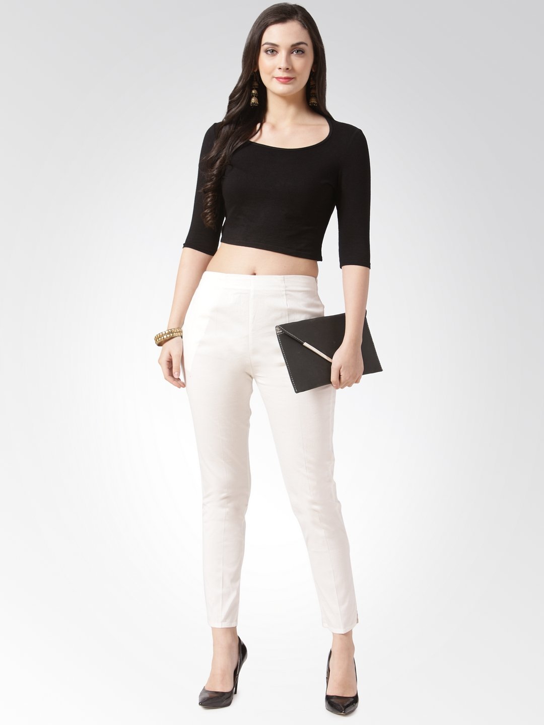 Jompers Women Off-White Smart Slim Fit Solid Regular Trousers