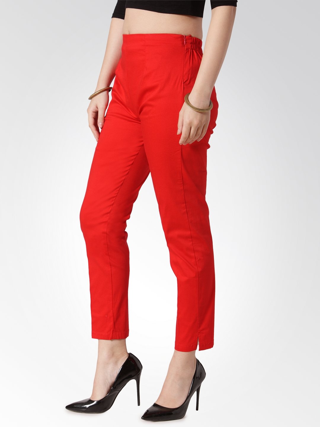 Jompers Women Red Smart Slim Fit Solid Regular Trousers
