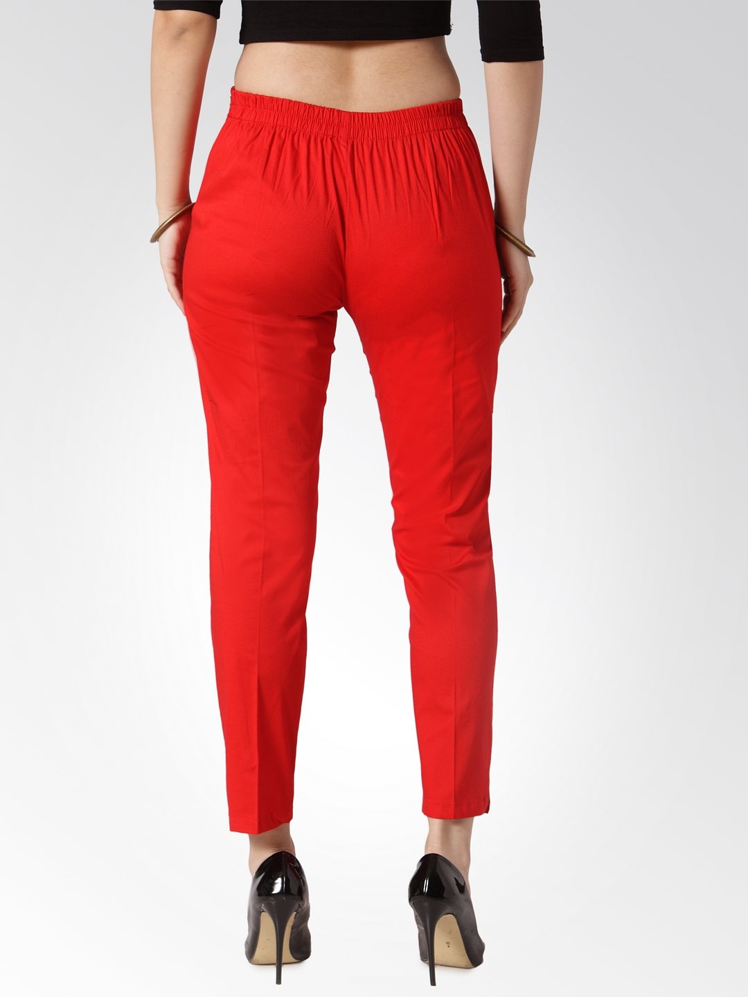 Jompers Women Red Smart Slim Fit Solid Regular Trousers