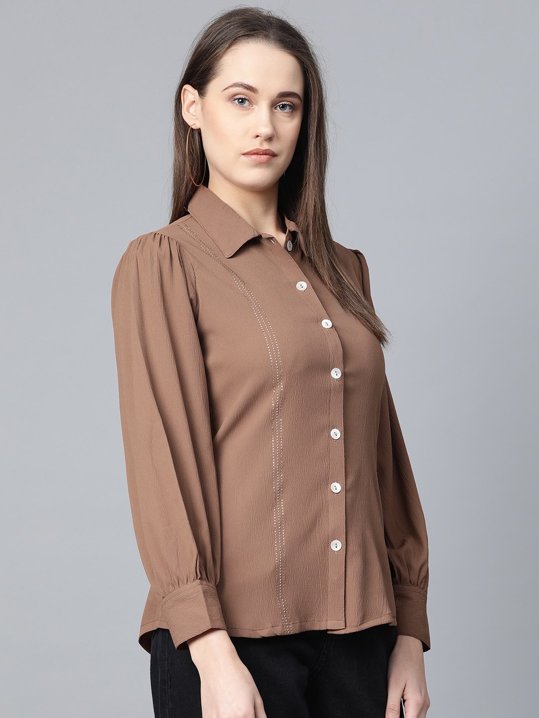 Jompers Women Brown Regular Fit Crinkled Effect Casual Shirt