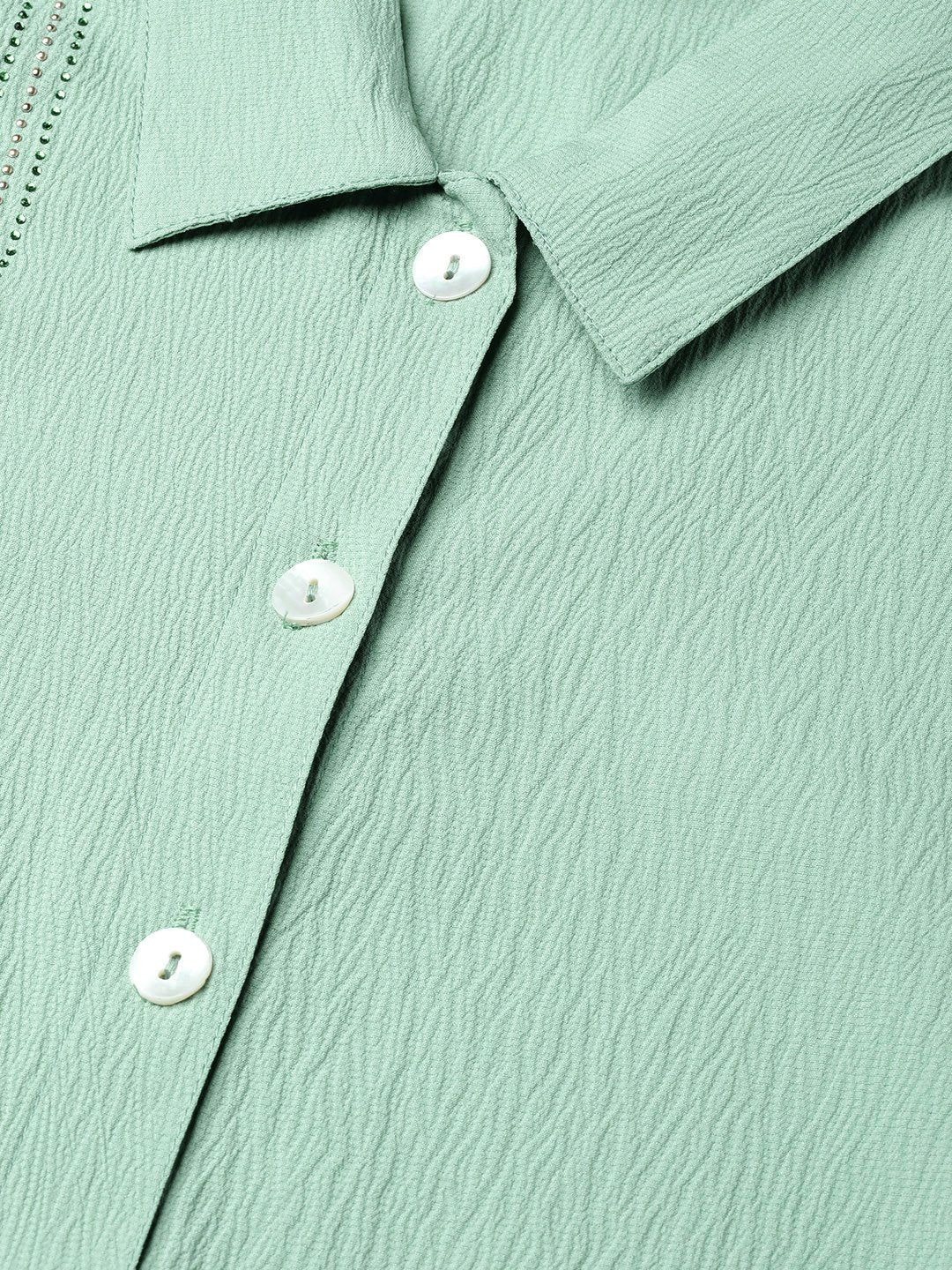 Jompers Women Green Regular Fit Crinkled Effect Casual Shirt