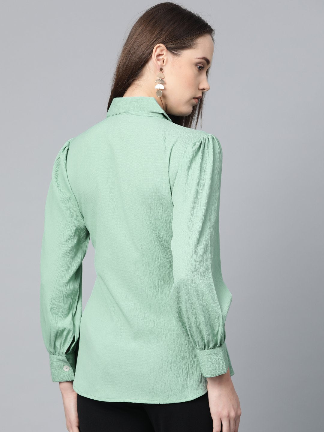 Jompers Women Green Regular Fit Crinkled Effect Casual Shirt