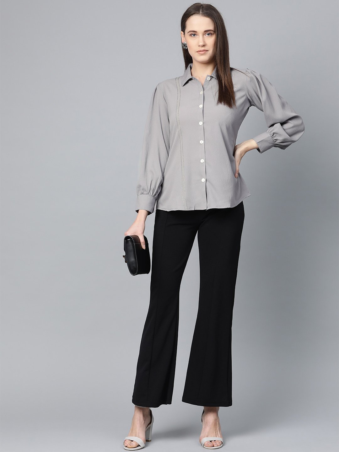 Jompers Women Grey Regular Fit Crinkled Effect Casual Shirt