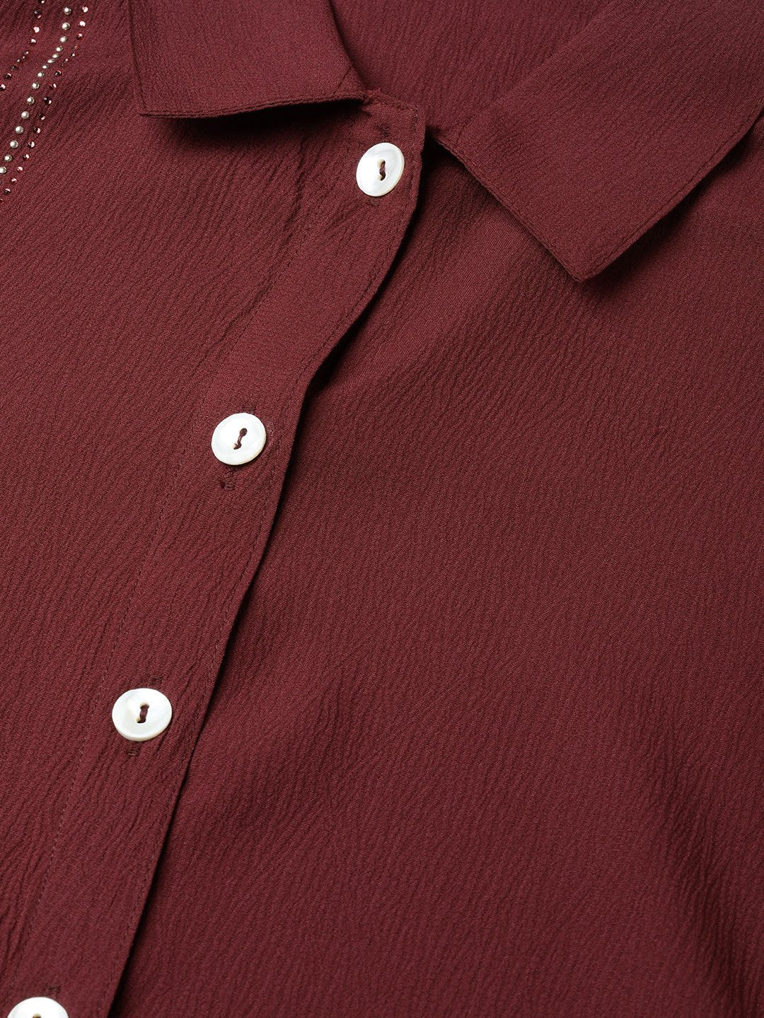 Jompers Women Maroon Regular Fit Crinkled Effect Casual Shirt