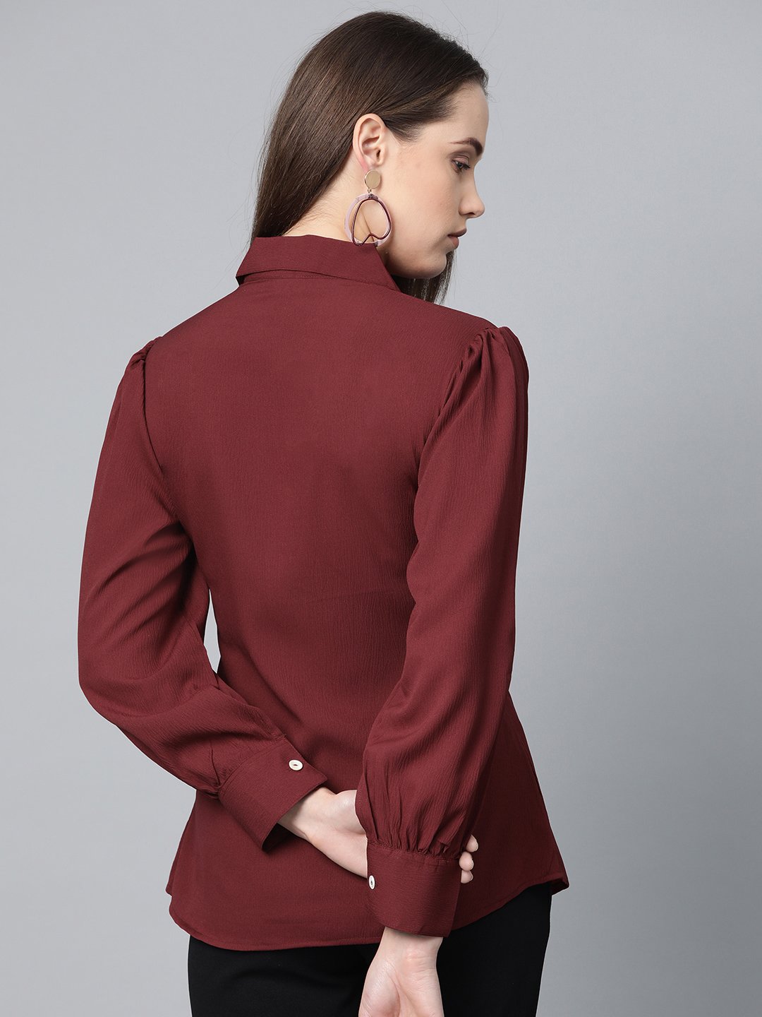 Jompers Women Maroon Regular Fit Crinkled Effect Casual Shirt