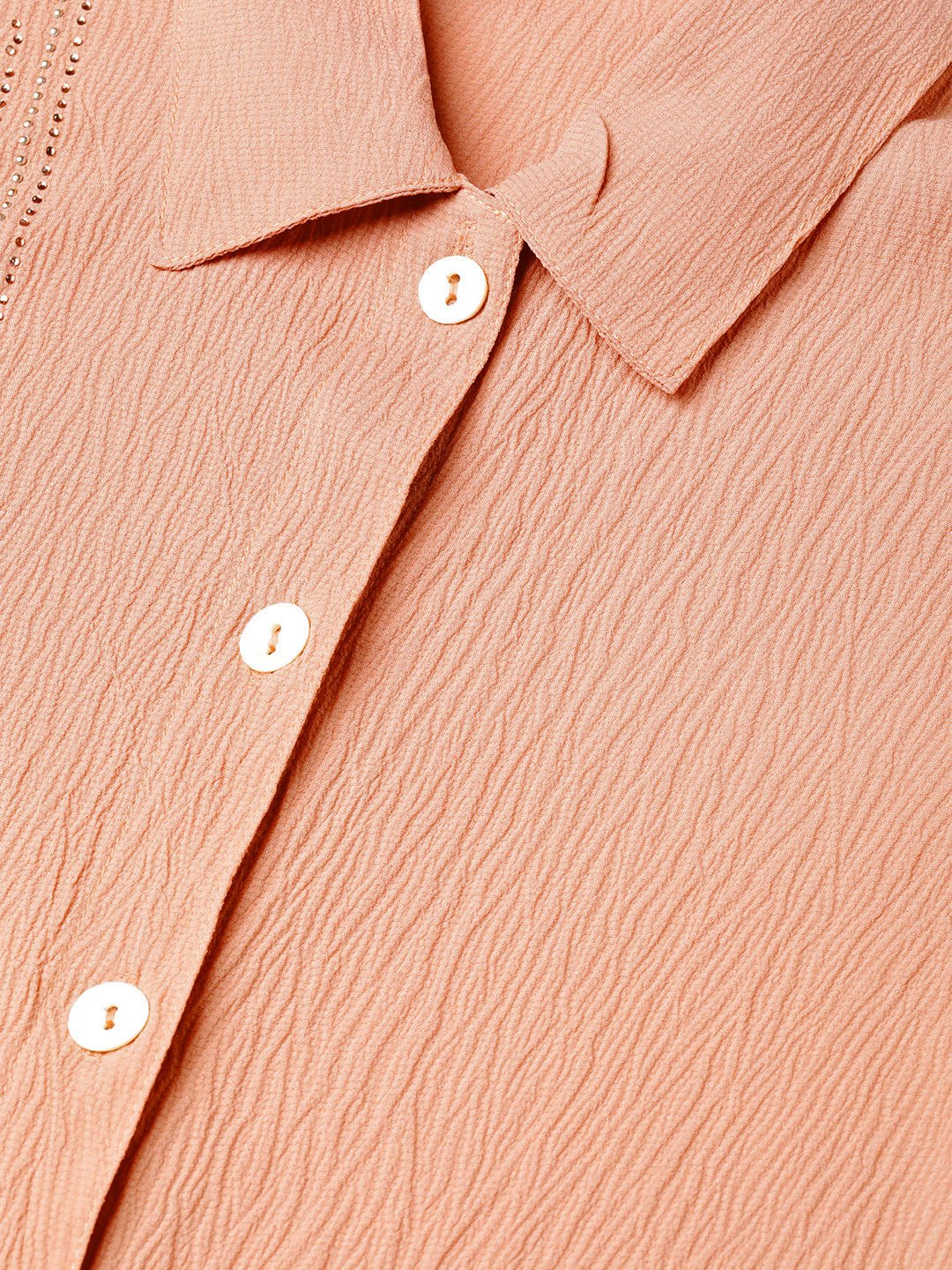 Jompers Women Peach Regular Fit Crinkled Effect Casual Shirt
