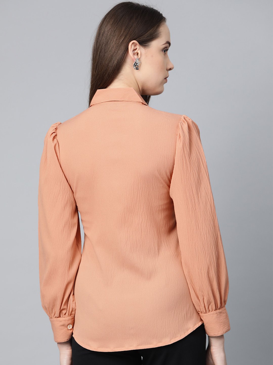 Jompers Women Peach Regular Fit Crinkled Effect Casual Shirt