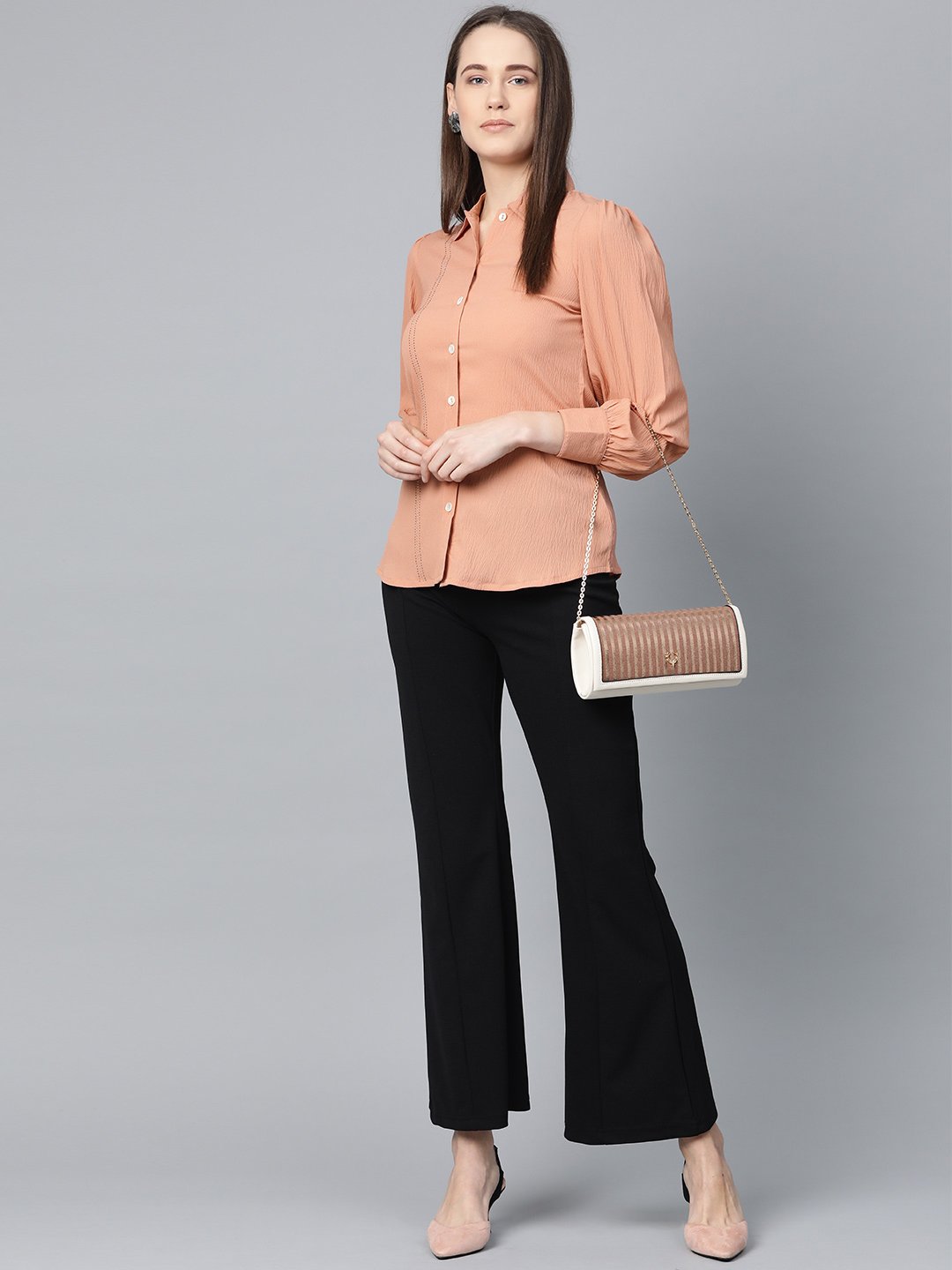 Jompers Women Peach Regular Fit Crinkled Effect Casual Shirt