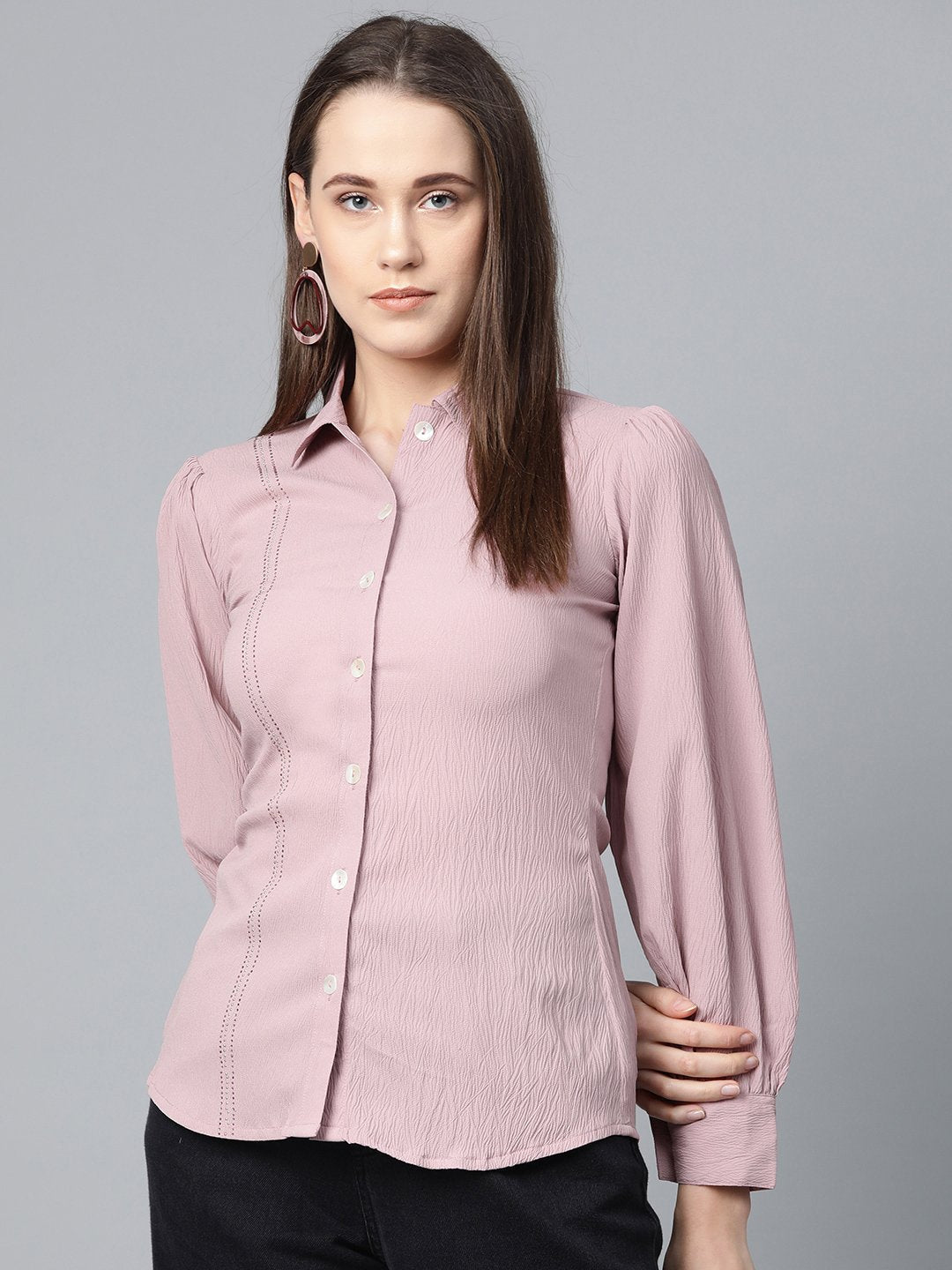 Jompers Women Purple Regular Fit Crinkled Effect Casual Shirt