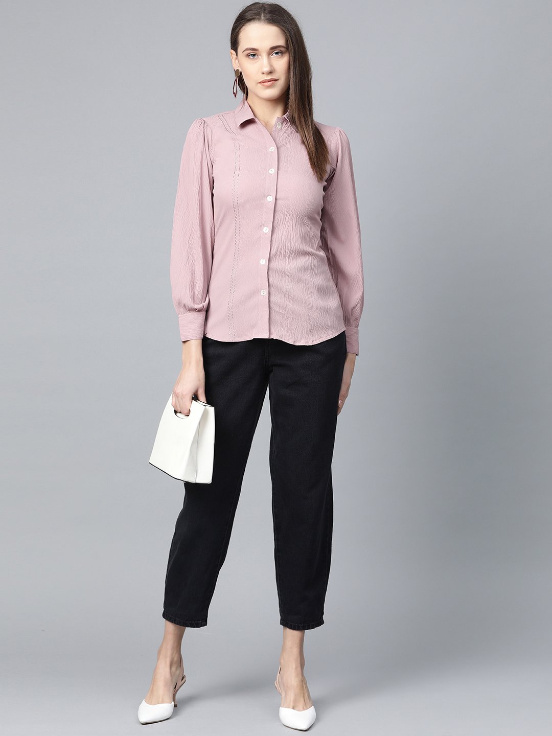 Jompers Women Purple Regular Fit Crinkled Effect Casual Shirt