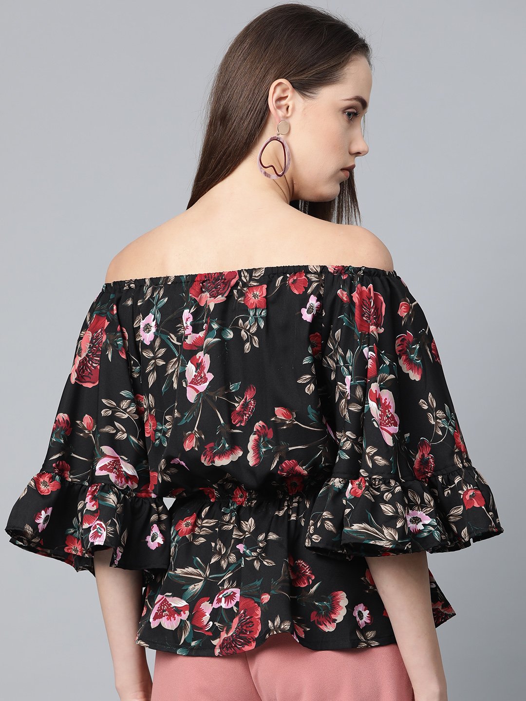 Jompers Women Black Printed Bardot Top 
