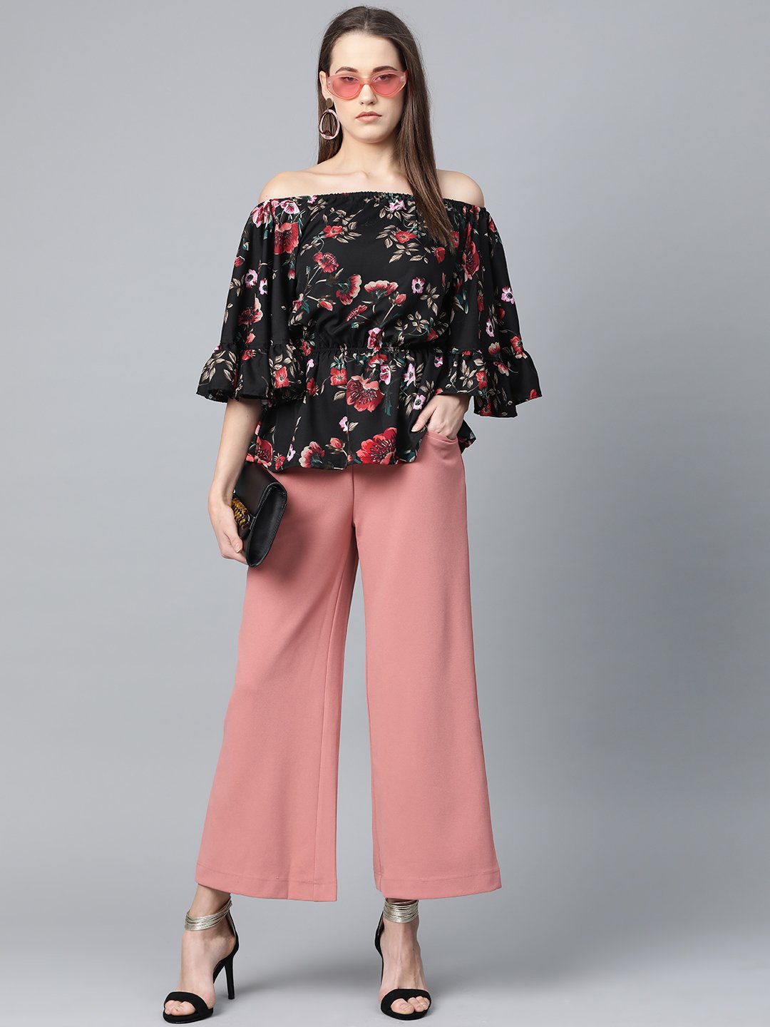 Jompers Women Black Printed Bardot Top 