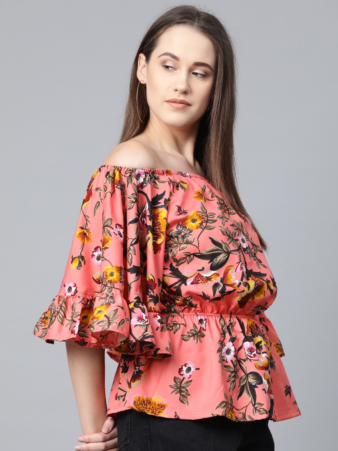 Jompers Women Pink Printed Bardot Top