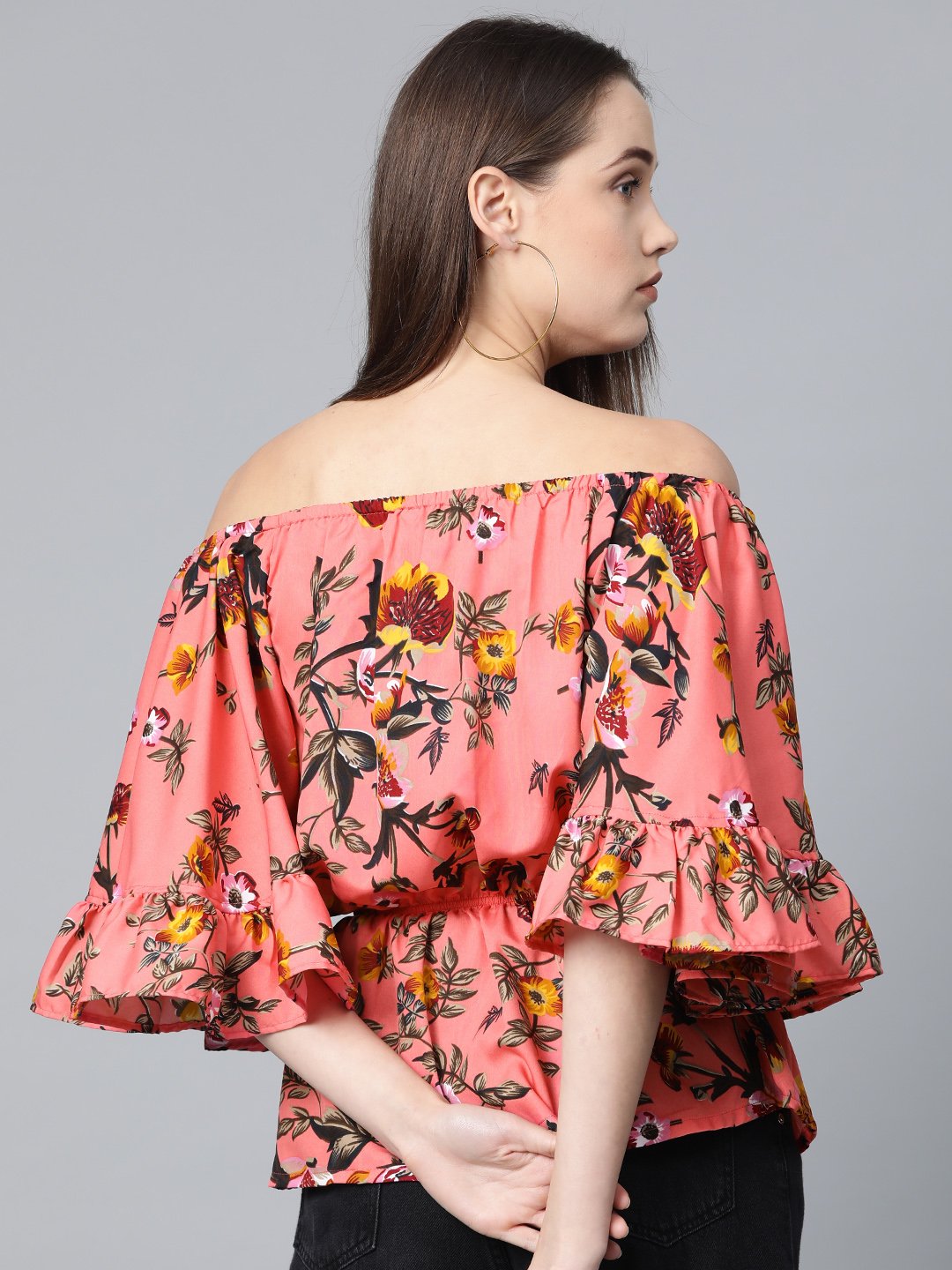 Jompers Women Pink Printed Bardot Top