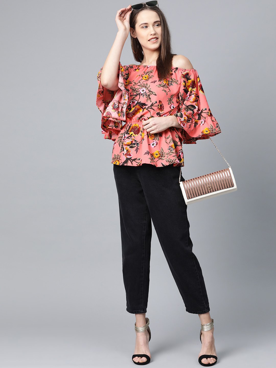 Jompers Women Pink Printed Bardot Top