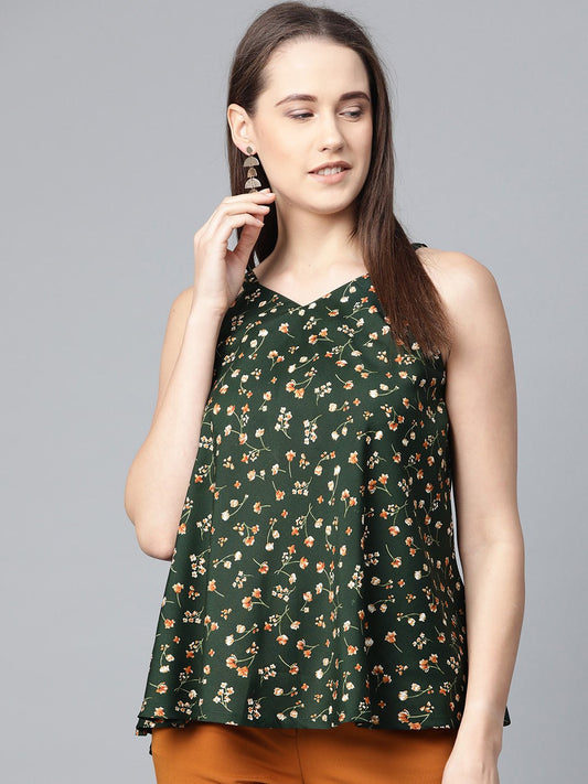 Jompers Women Green & Brown Printed A-Line Top