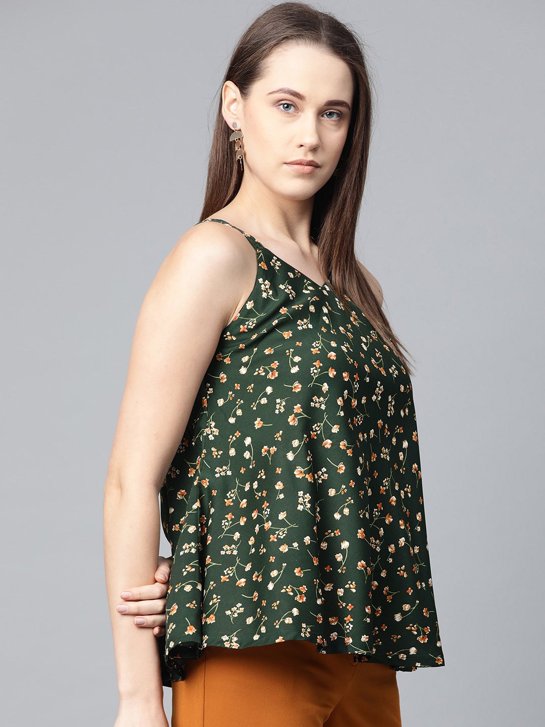 Jompers Women Green & Brown Printed A-Line Top