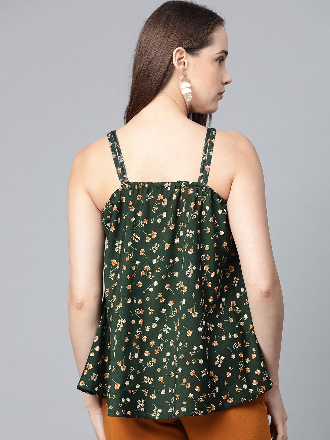 Jompers Women Green & Brown Printed A-Line Top