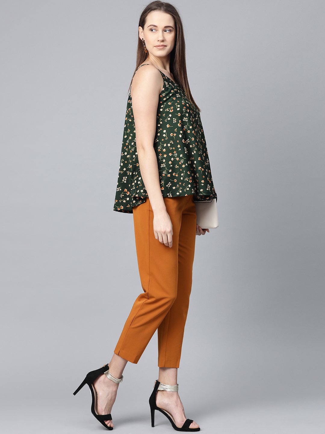 Jompers Women Green & Brown Printed A-Line Top