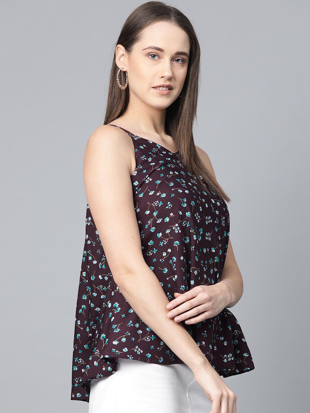 Jompers Women Purple & Blue Printed A-Line Top