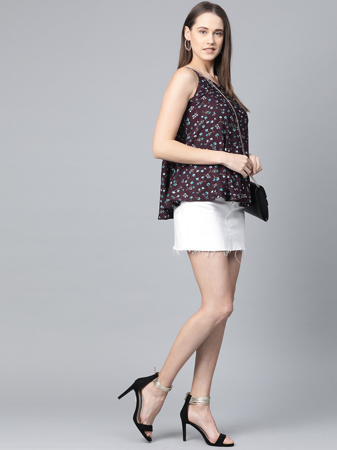 Jompers Women Purple & Blue Printed A-Line Top