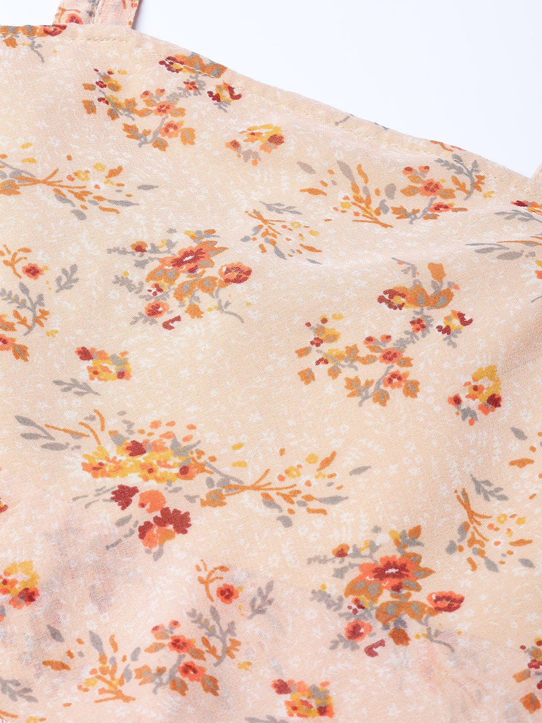 Jompers Women Peach-Coloured & Grey Printed Tiered Top