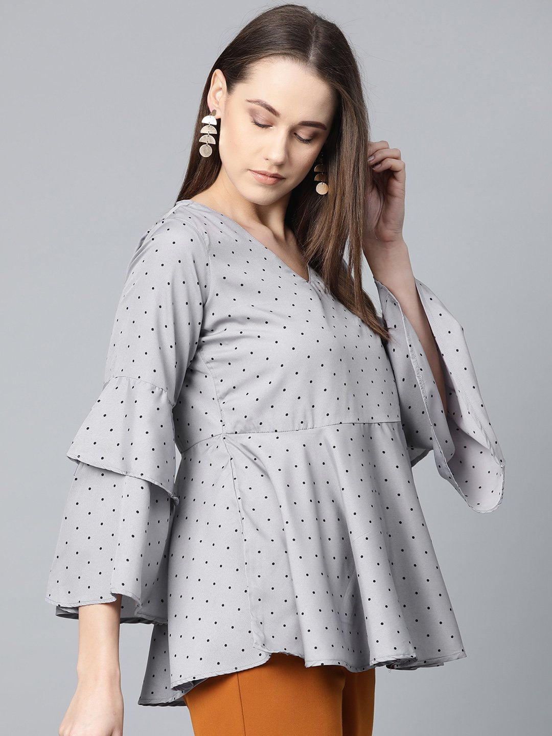 Jompers Women Grey & Black Printed A-Line Top