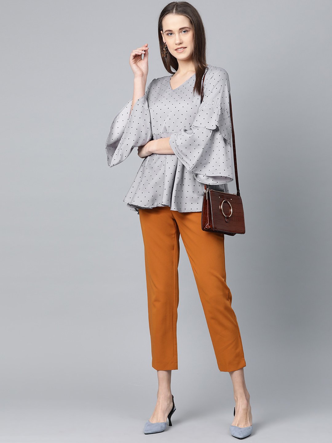 Jompers Women Grey & Black Printed A-Line Top