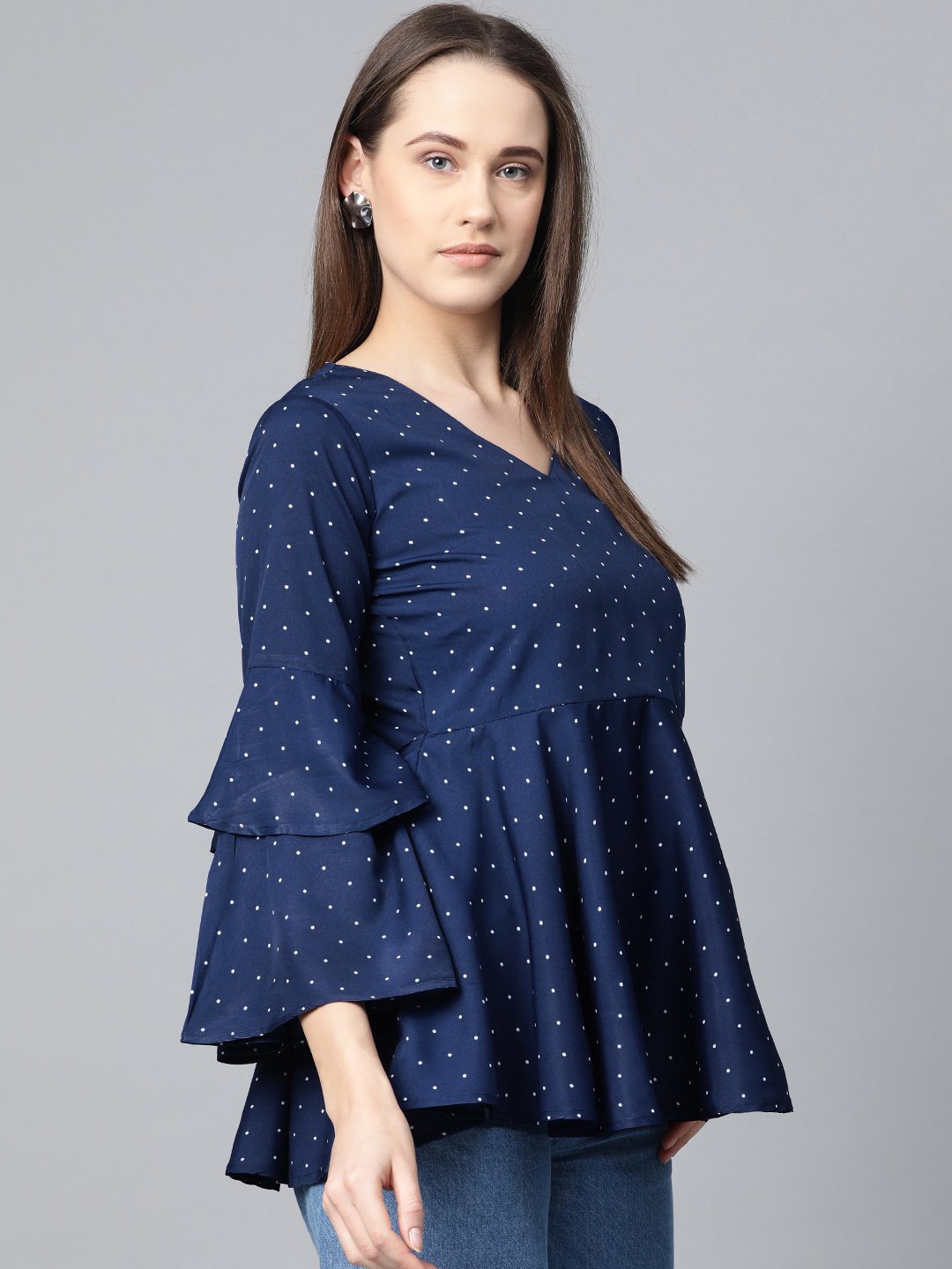 Jompers Women Navy Blue & White Printed A-Line Top