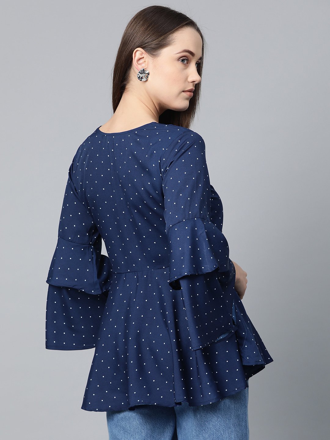 Jompers Women Navy Blue & White Printed A-Line Top