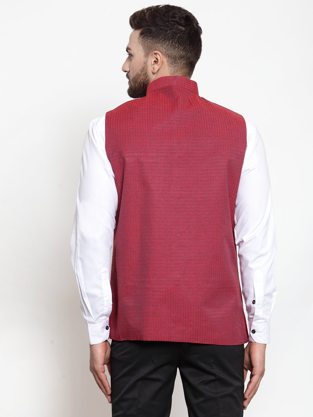 Jompers Men Maroon Woven Nehru Jacket