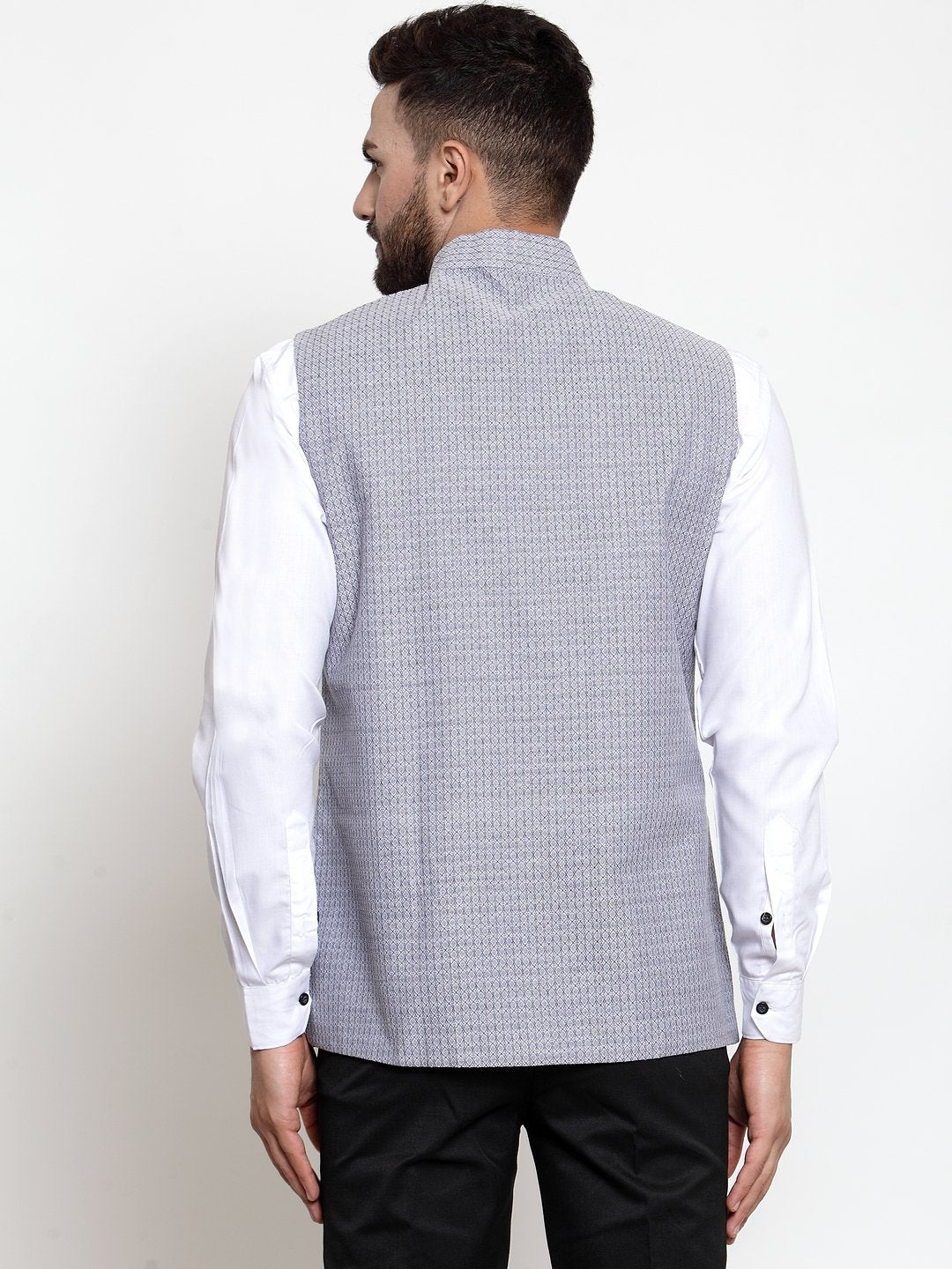 Jompers Men Steel-Blue Woven Design Nehru Jacket