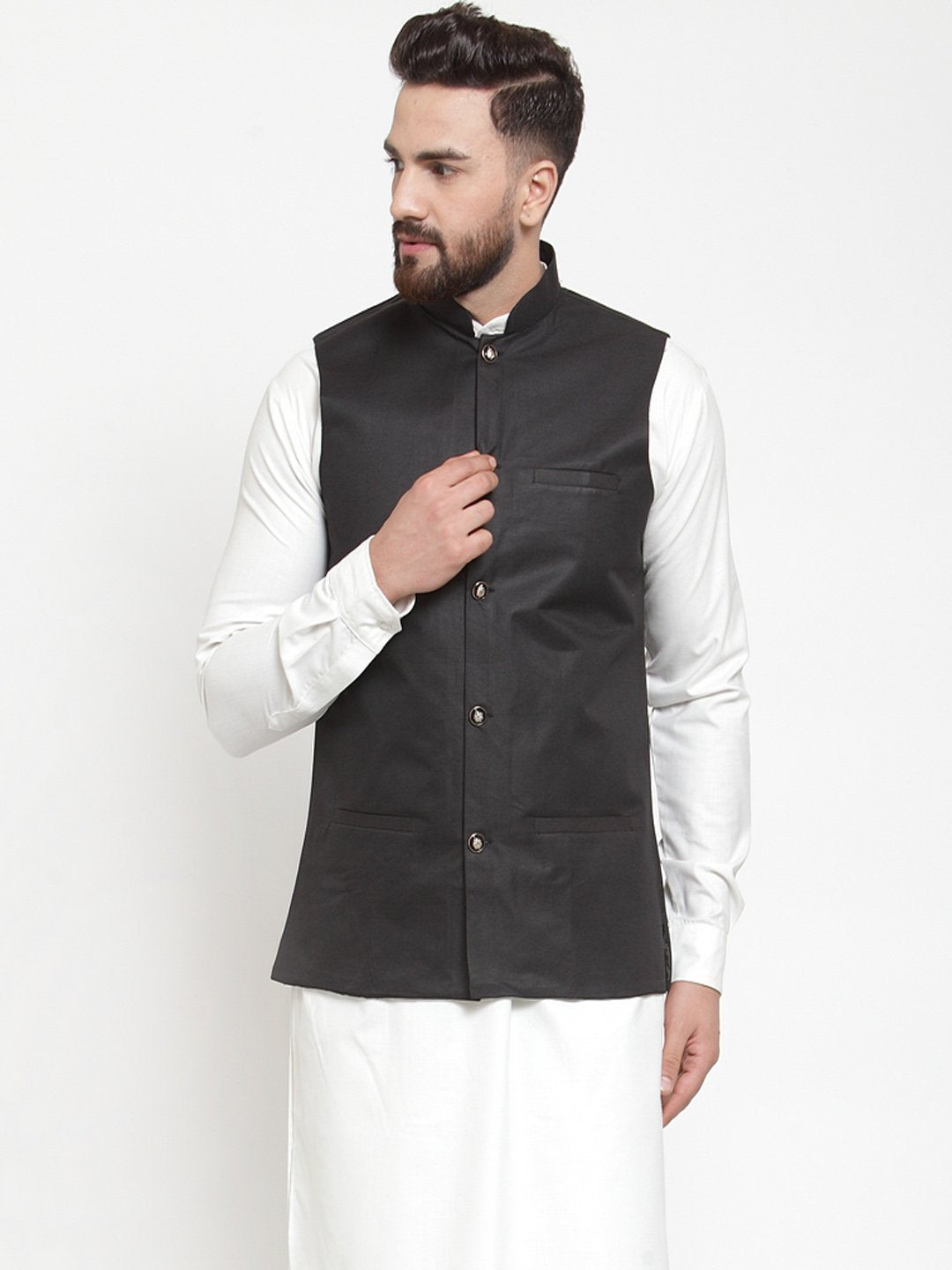 Jompers Men Black Solid Nehru Jacket