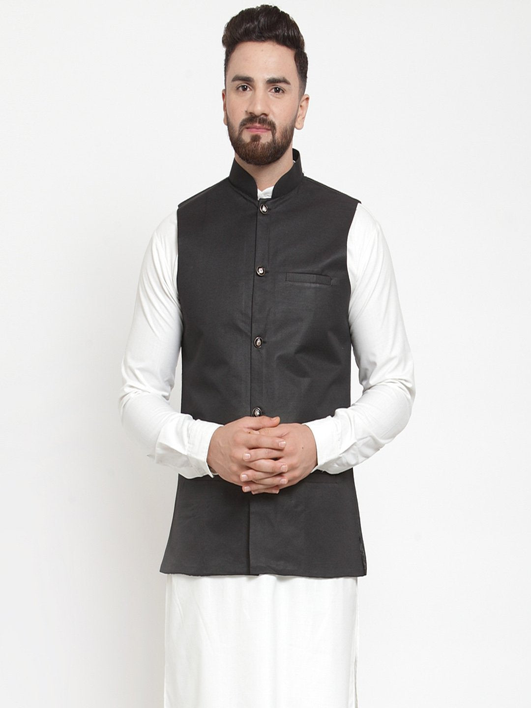 Jompers Men Black Solid Nehru Jacket