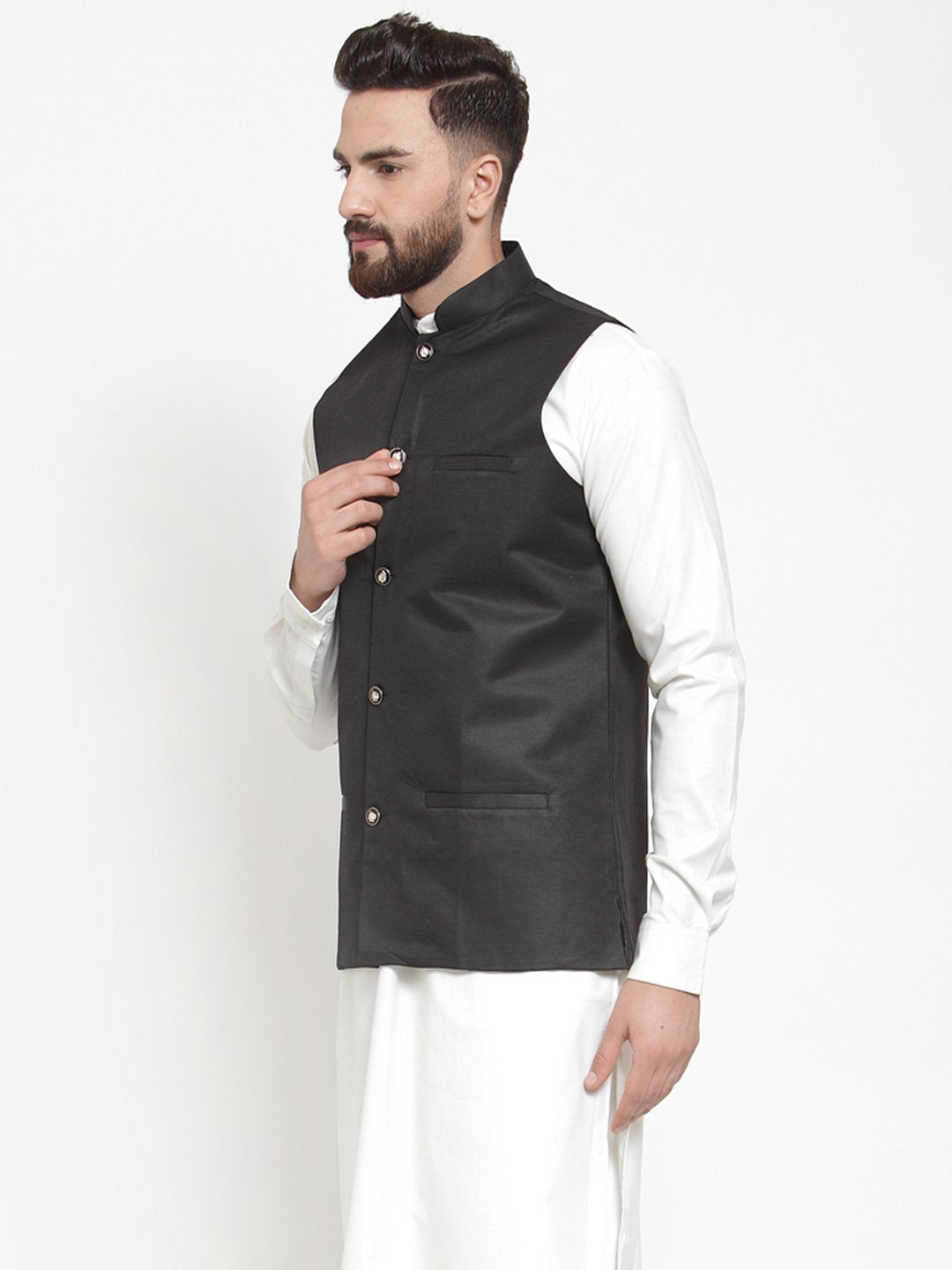 Jompers Men Black Solid Nehru Jacket