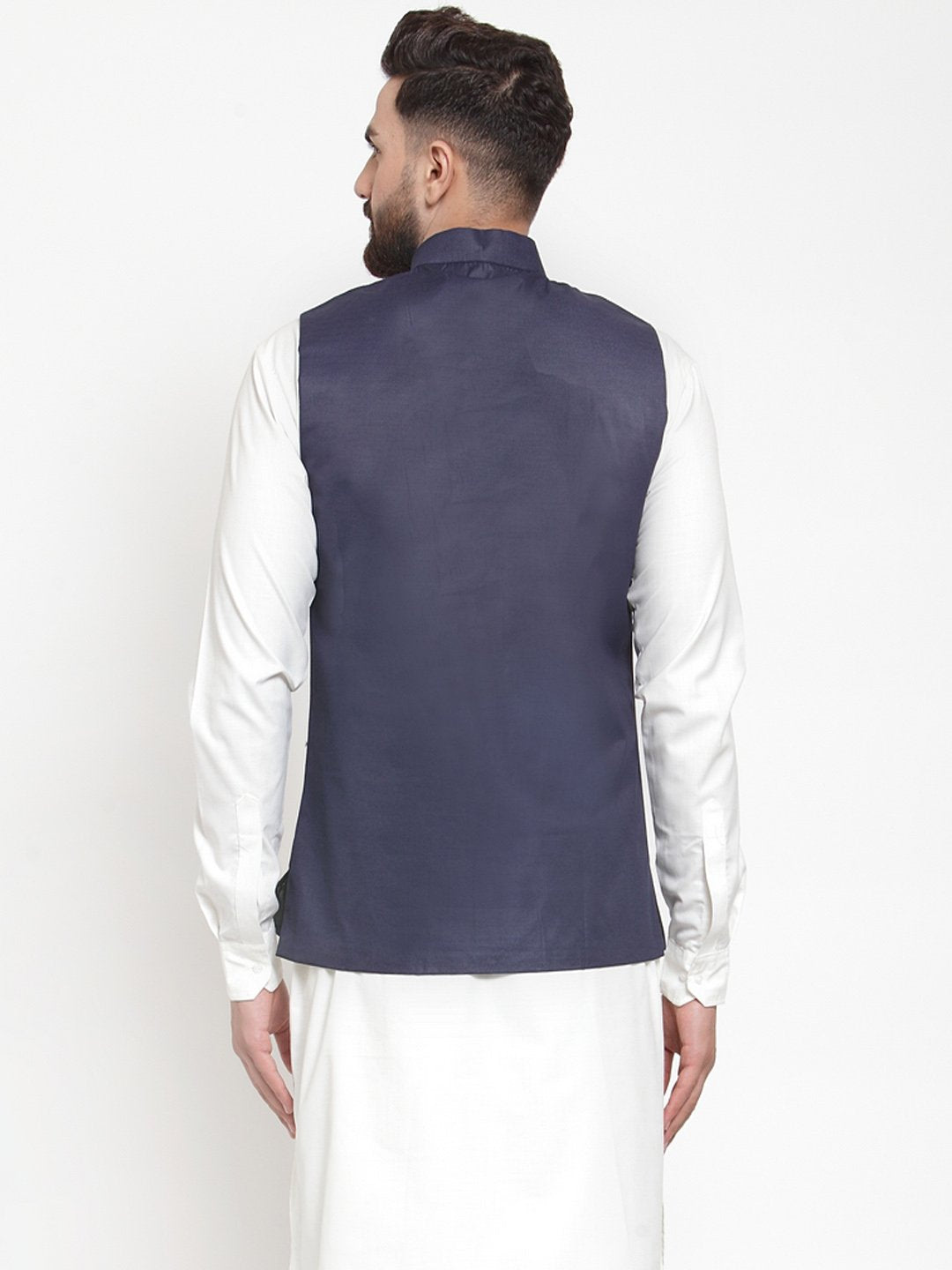 Jompers Men Navy-Blue Solid Nehru Jacket