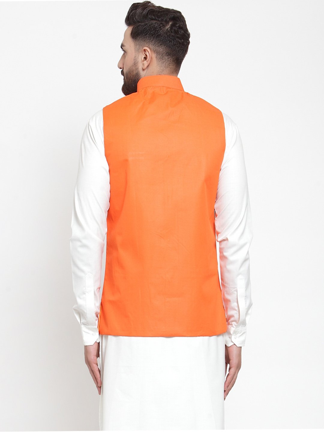 Jompers Men Orange Solid Nehru Jacket