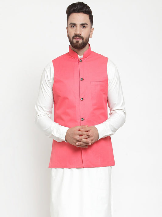 Jompers Men Peach Solid Nehru Jacket