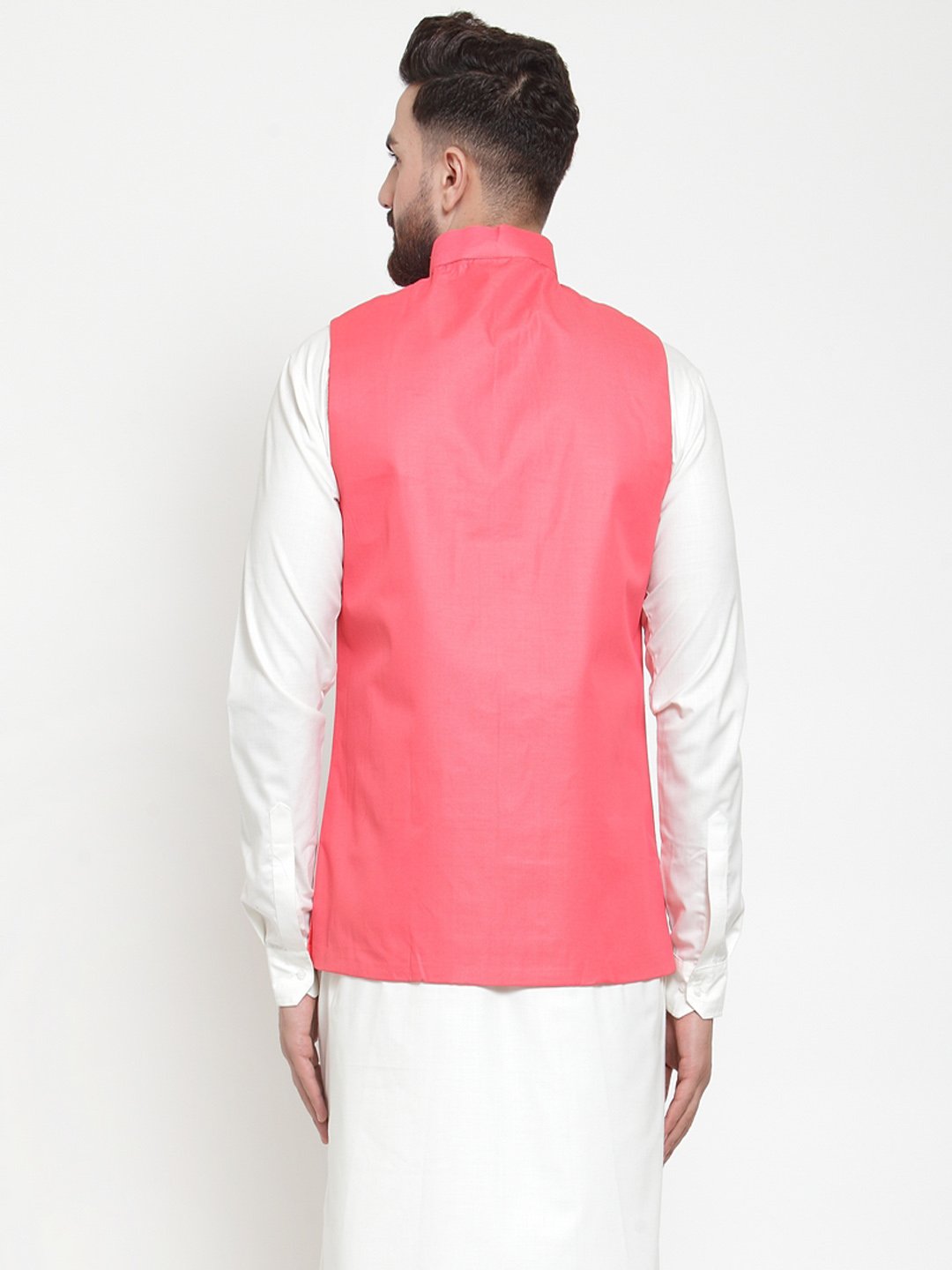 Jompers Men Peach Solid Nehru Jacket