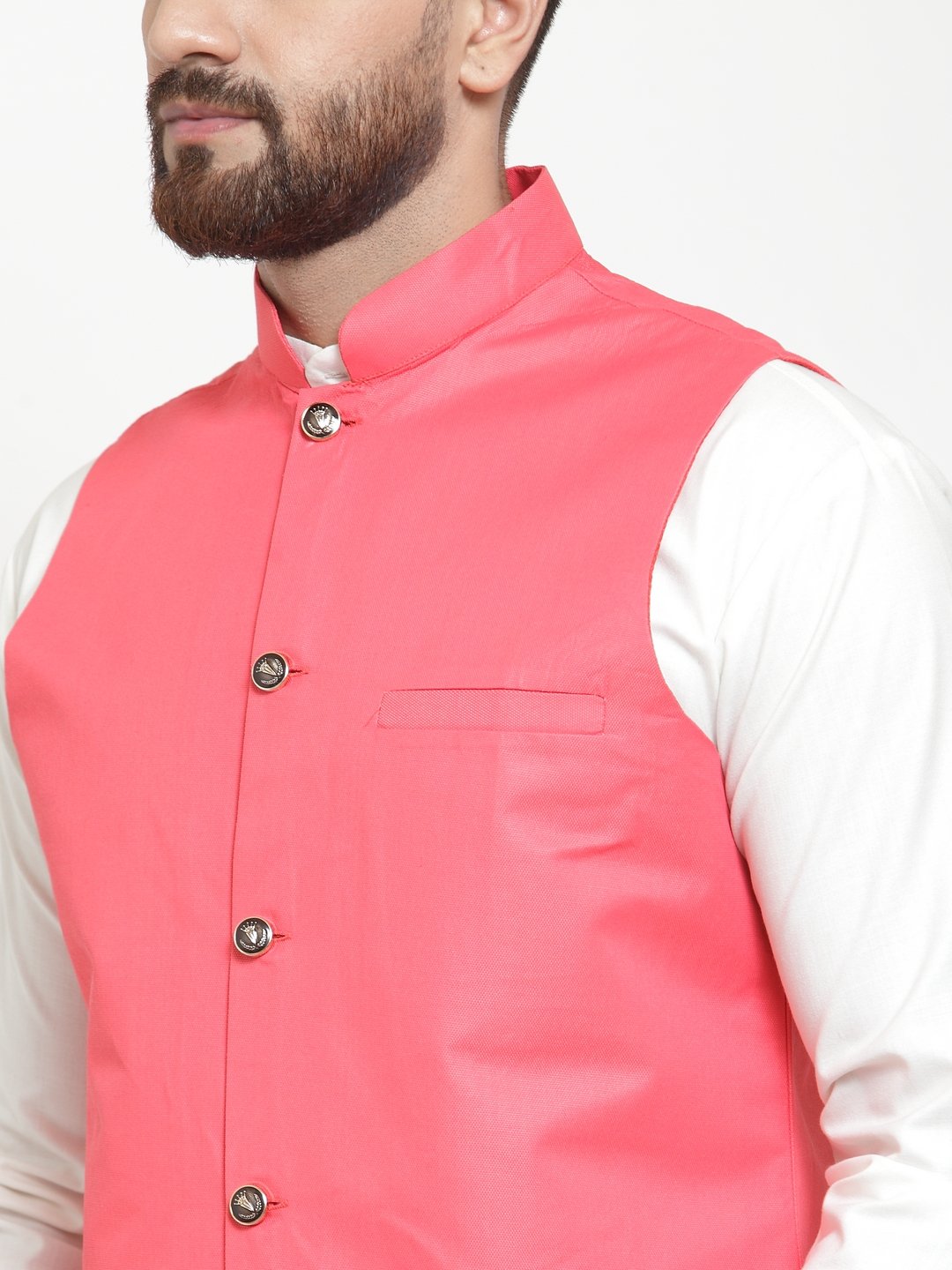 Jompers Men Peach Solid Nehru Jacket